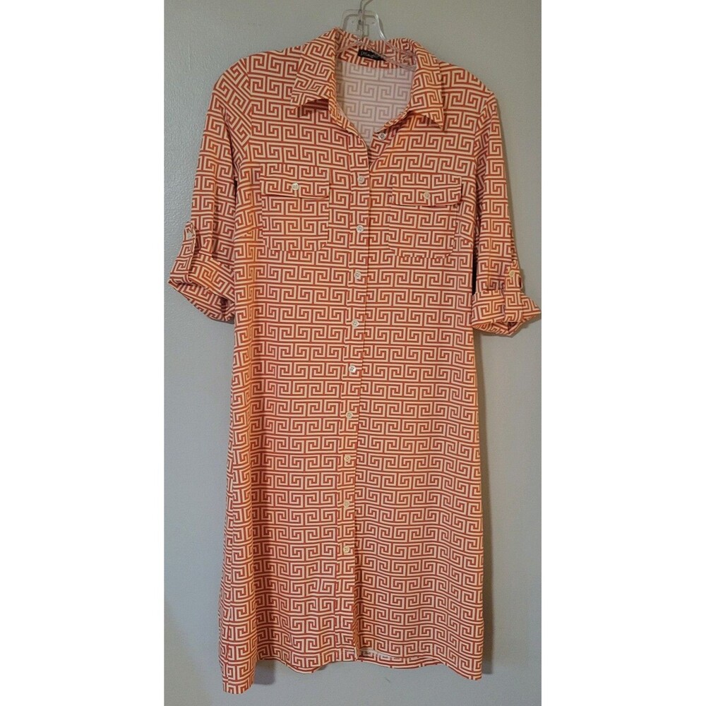 Large J Mclaughlin Brynn Button Front Shirt Dress in small Orange graphic chic